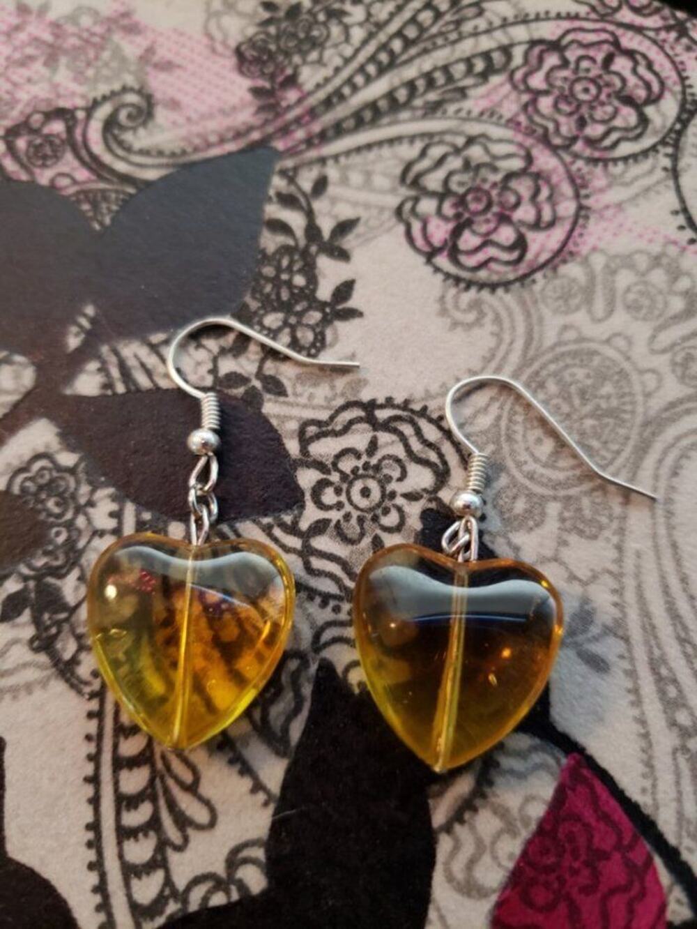 Handmade Yellow Heart Earrings - New
